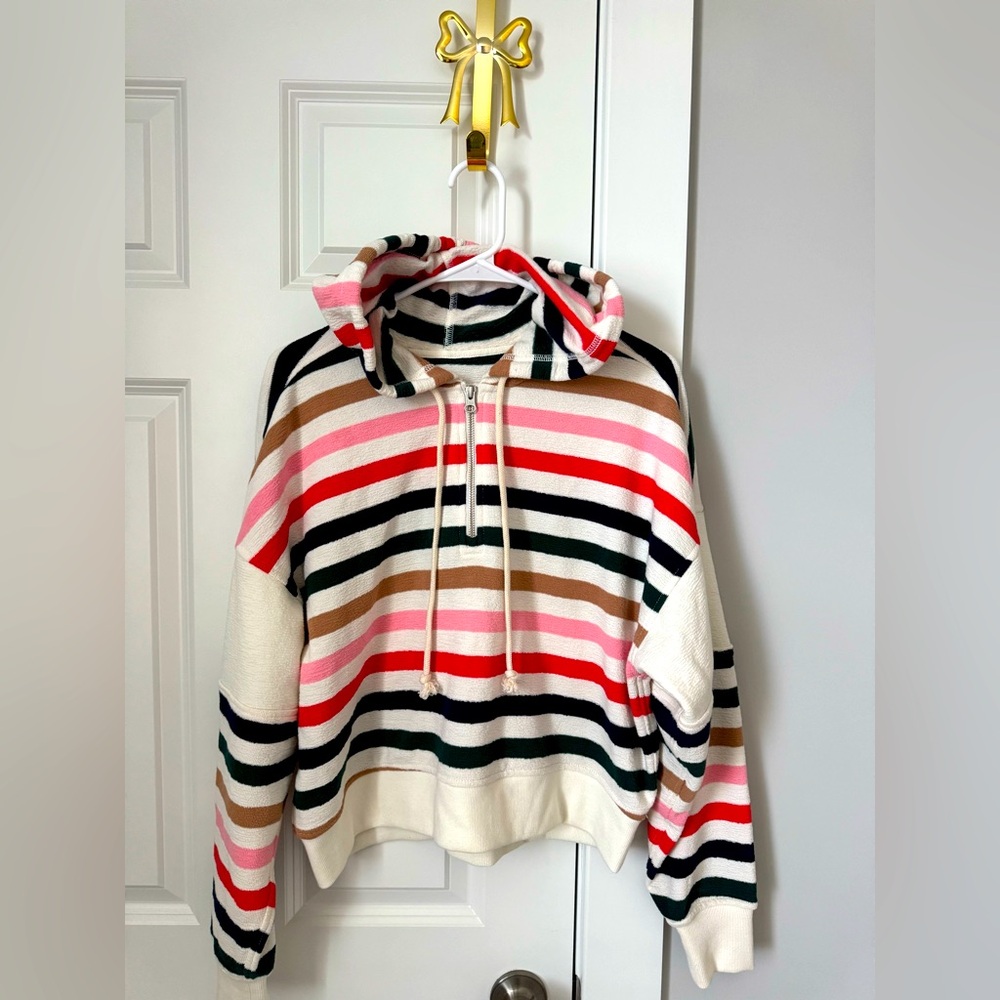 Aerie Women’s Hooded Quarter Zip Crop Sweatshirt Multi Color Stripe Sz: S